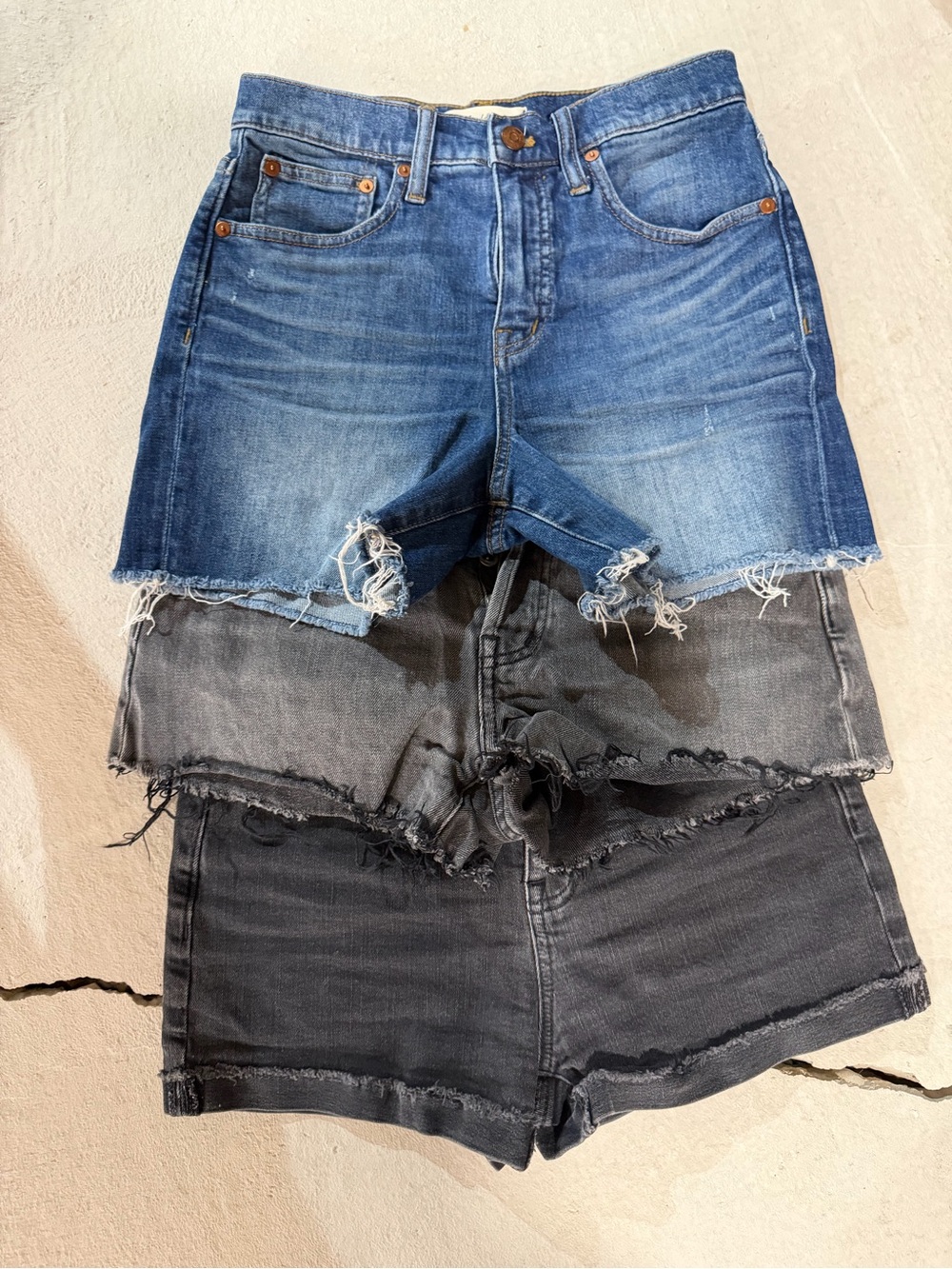 Madewell Classic High-Rise Distressed Denim Shorts - Blue / Black